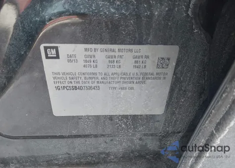 2013 Chevrolet Cruze 1Lt Auto z USA, uszkodzony, nr VIN 1G1PC5SB4D7306433